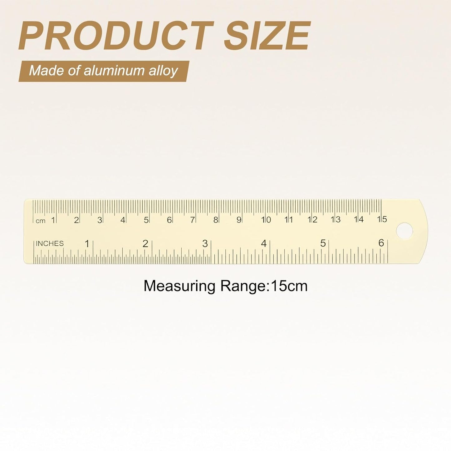 HARFINGTON 6pcs Metal Straight Ruler 15cm Metric SAE Aluminum Alloy Measuring Rulers Scale Tool with Hole for Measure Study Reading Classroom Office, White