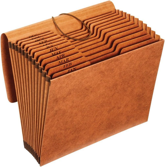 Globe Weis /Pendaflex Heavy Duty Expanding File with Flap, 12 Monthly Pockets, 1/3 Cut Tabs, Brown, Letter Size (R117MLHD)