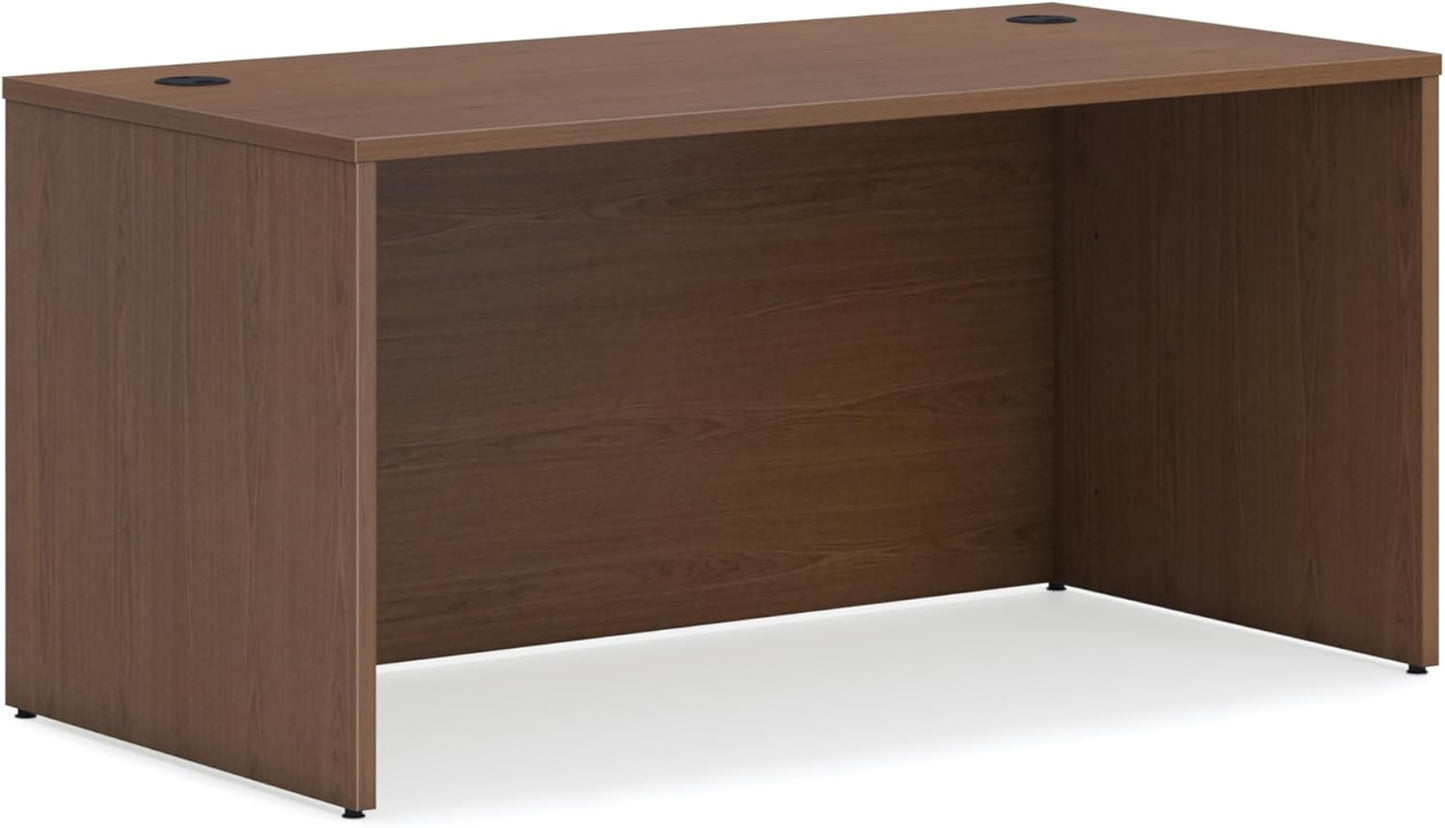 HON MOD Executive Desk 60-Inch Large Computer Desk Shell, Thick Wooden Laminate, Modern Table with Cord Management, 60" W x 30" D x 29" H, Walnut