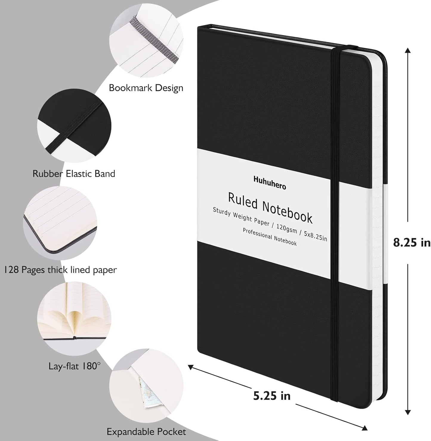Huhuhero Lind Notebook Journals for Writing, 120Gsm Premium Thick Paper Hardcover Notebooks for Work, Business, Note Taking, Office School Supplies 5"×8.25" (10, Navy Blue)