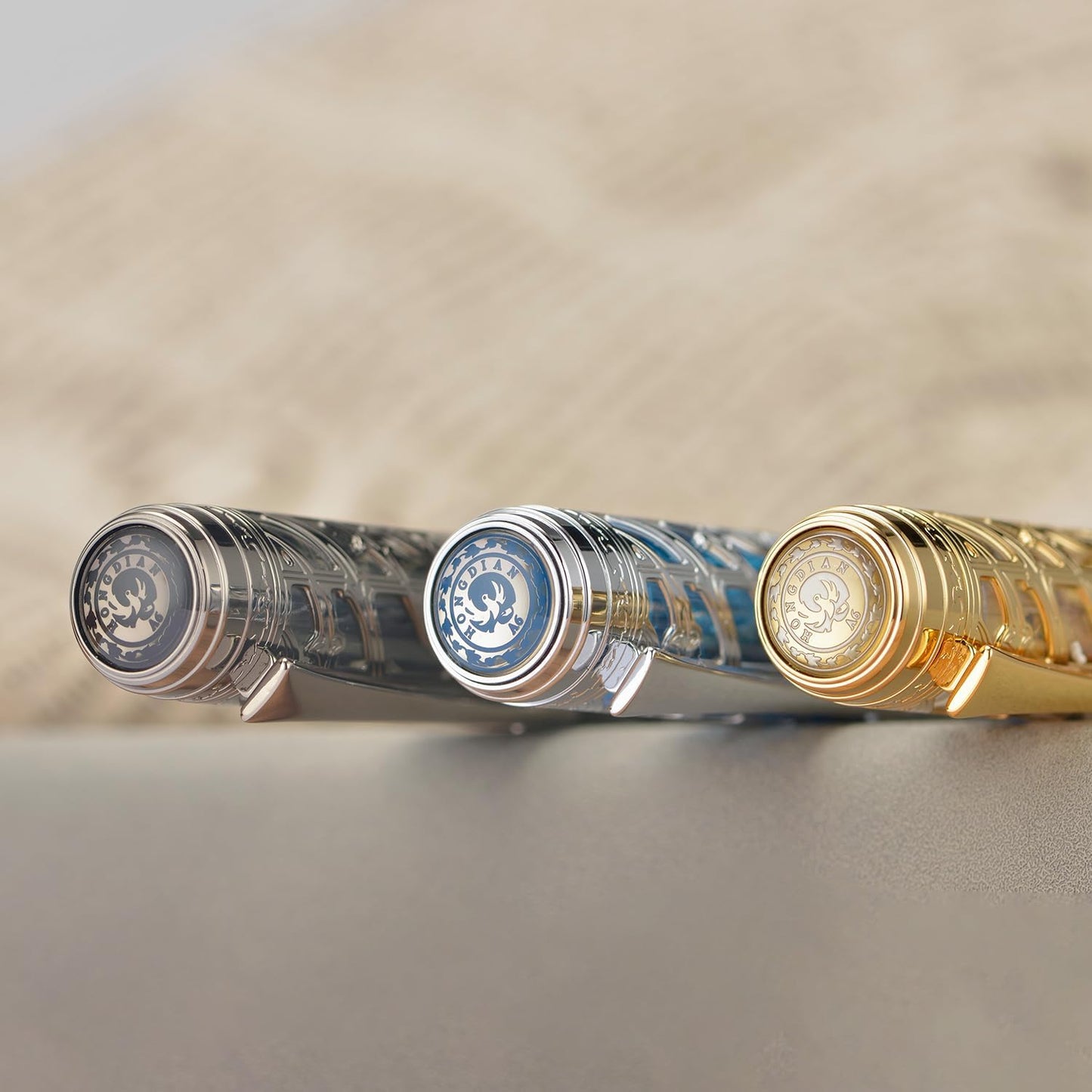 Hongdian A6 Piston Fountain Pen Extra Fine Soft Nib, Jet Black Hollow Skeleton & Resin Pen with Metal Case Set