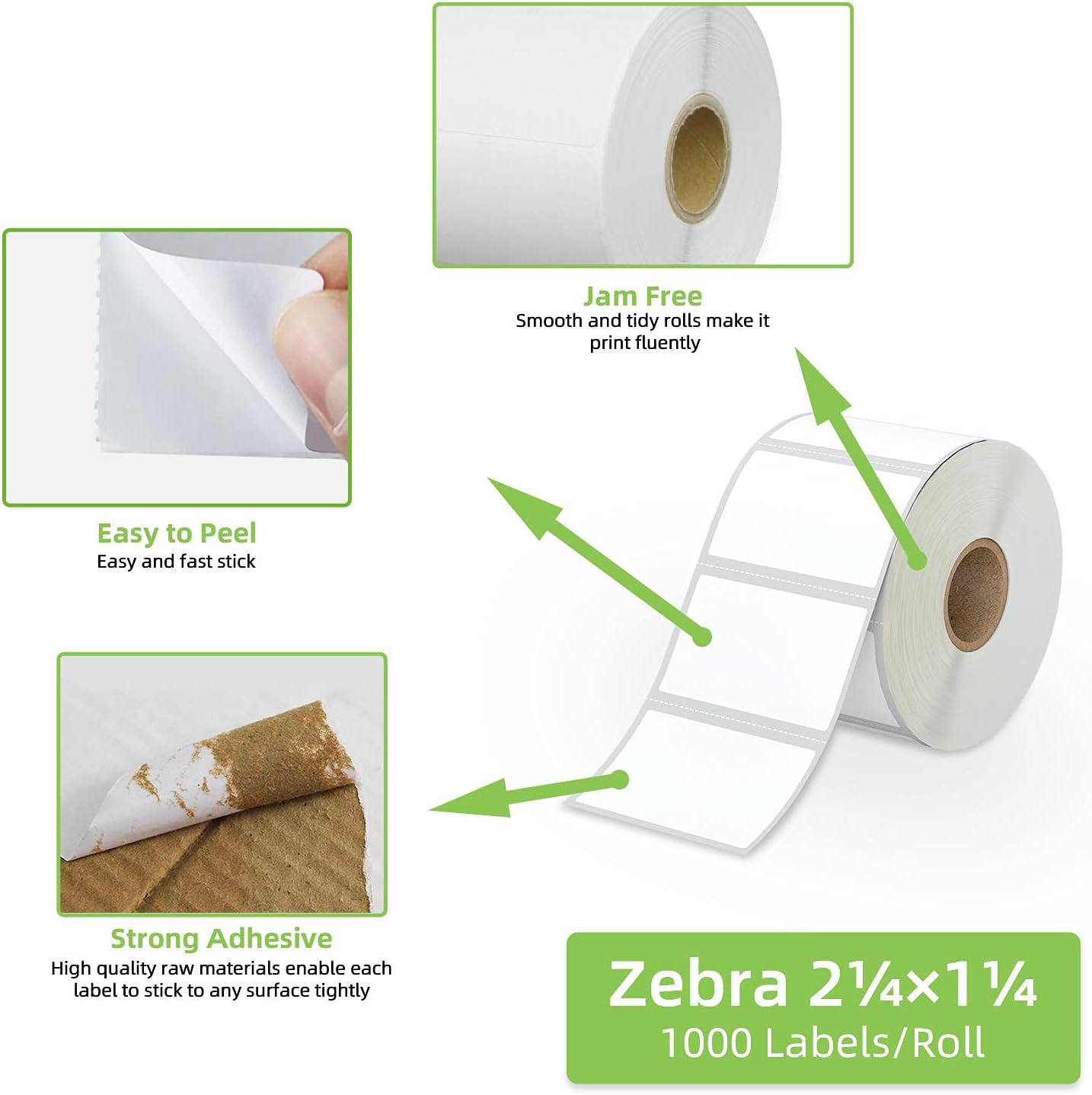 2.25" x 1.25" Direct Thermal Labels - White for Barcode Printing, Compatible With Zebra, Rollo, Munbyn Printers (12 Rolls, 1000 Labels/Roll)