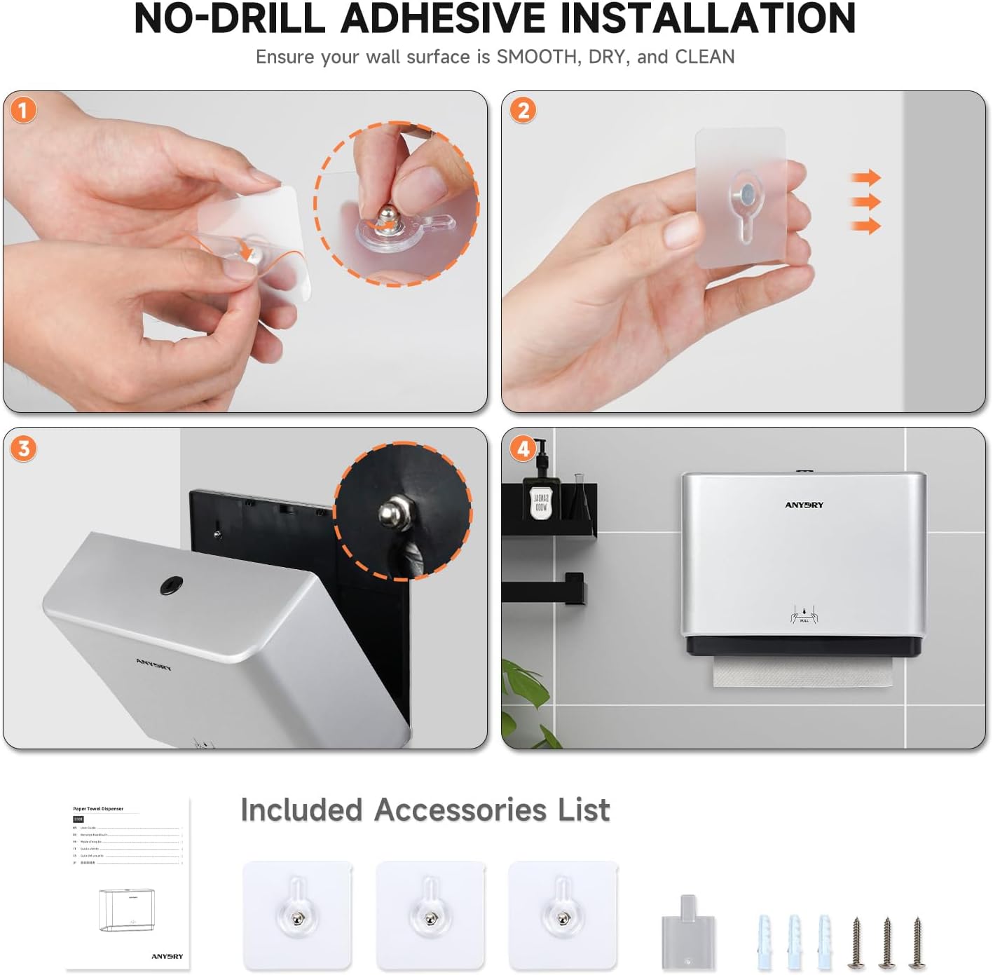 200-Sheet Wall-Mounted Paper Towel Dispenser, Fits Multi-Fold Towels up to 10x3.1 Inches, Perfect for Home & Business (Silver)