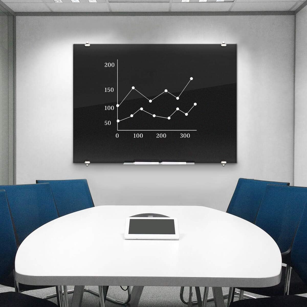 2-in-1 Black Glass Dry Erase Board 60" x 48" - Large Splicing Magnetic Tempered Glass Whiteboard for Wall, Frameless Glass Blackboard Bulletin Board for Office, Home, School