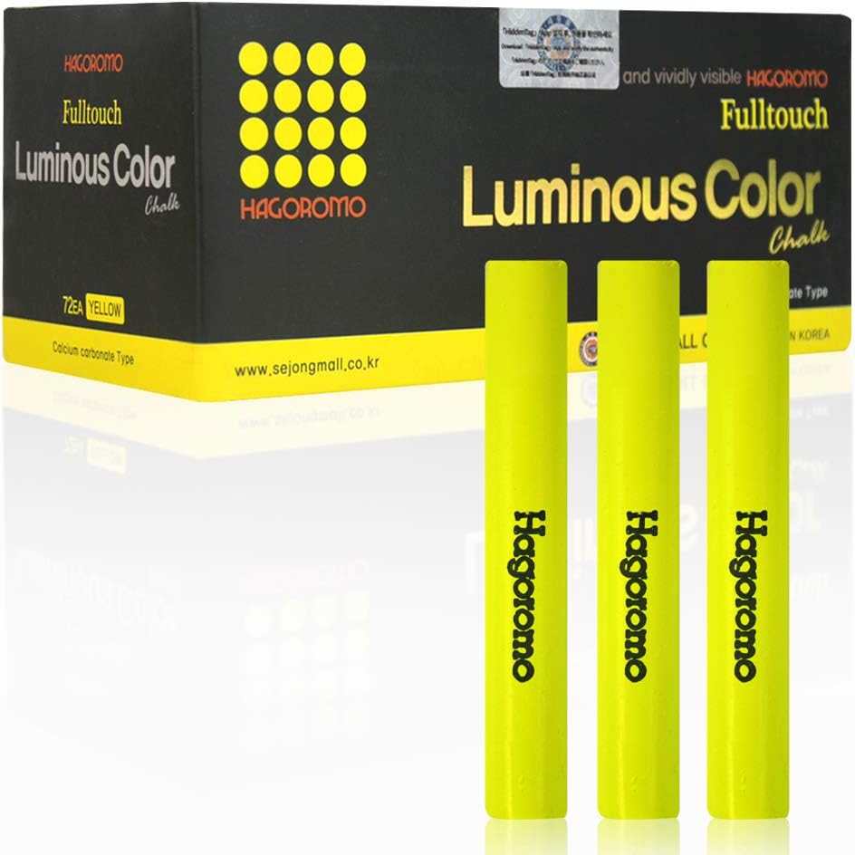 Hagoromo Fulltouch Luminous Chalk 1 Box, Non-Toxic, Dustless [72 Pcs/Yellow]