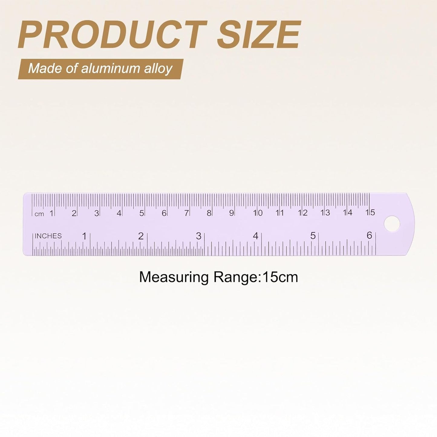 HARFINGTON 6pcs Metal Straight Ruler 15cm Metric SAE Aluminum Alloy Measuring Rulers Scale Tool with Hole for Measure Study Reading Classroom Office, Purple
