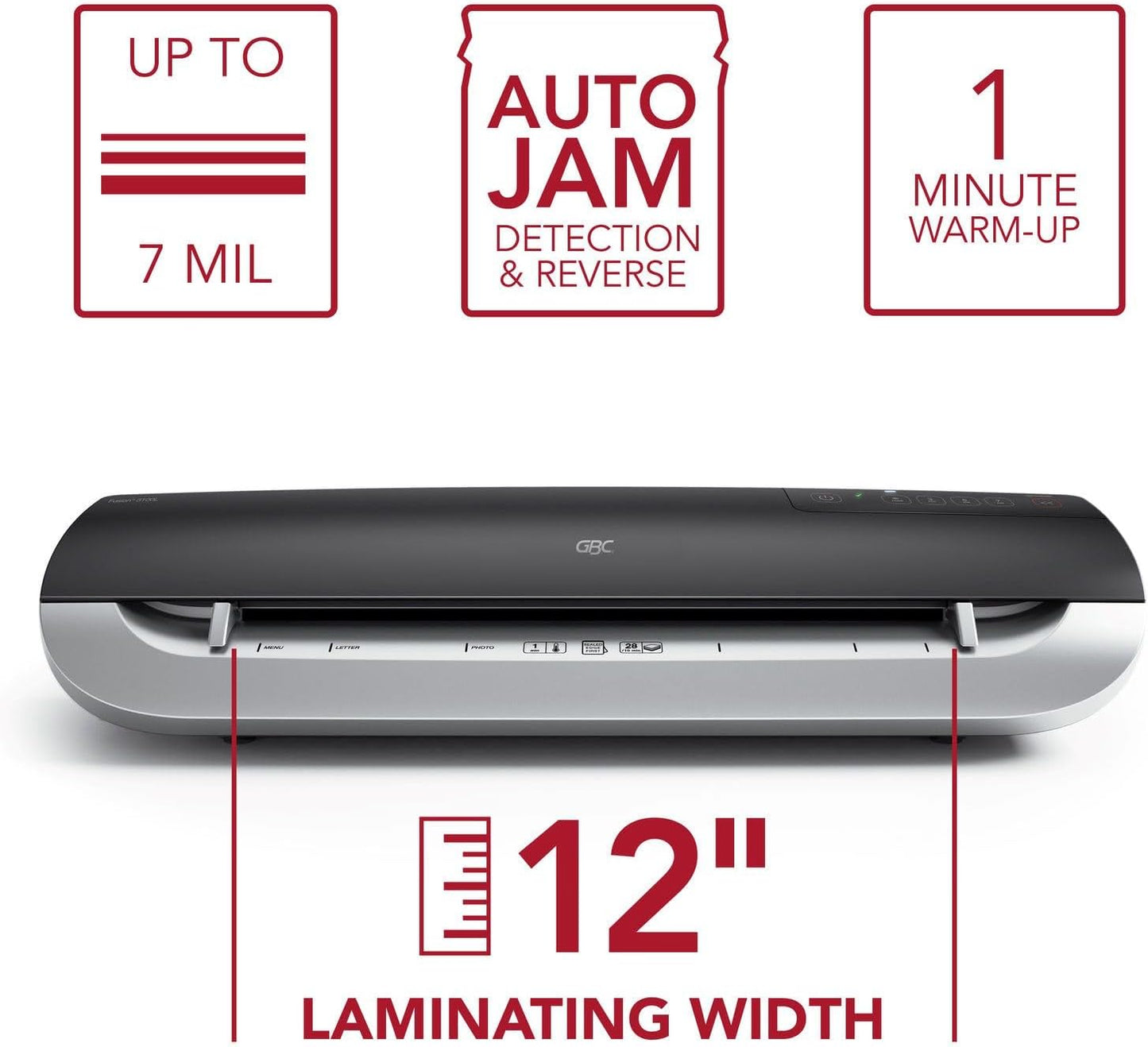 GBC Thermal Laminator Machine, Fusion 3100L, 12 Inch, 1 Min Warm-up, 3-7 Mil, with 30 EZUse Laminating Pouches for Home, Office and Classroom, Black (1703076)