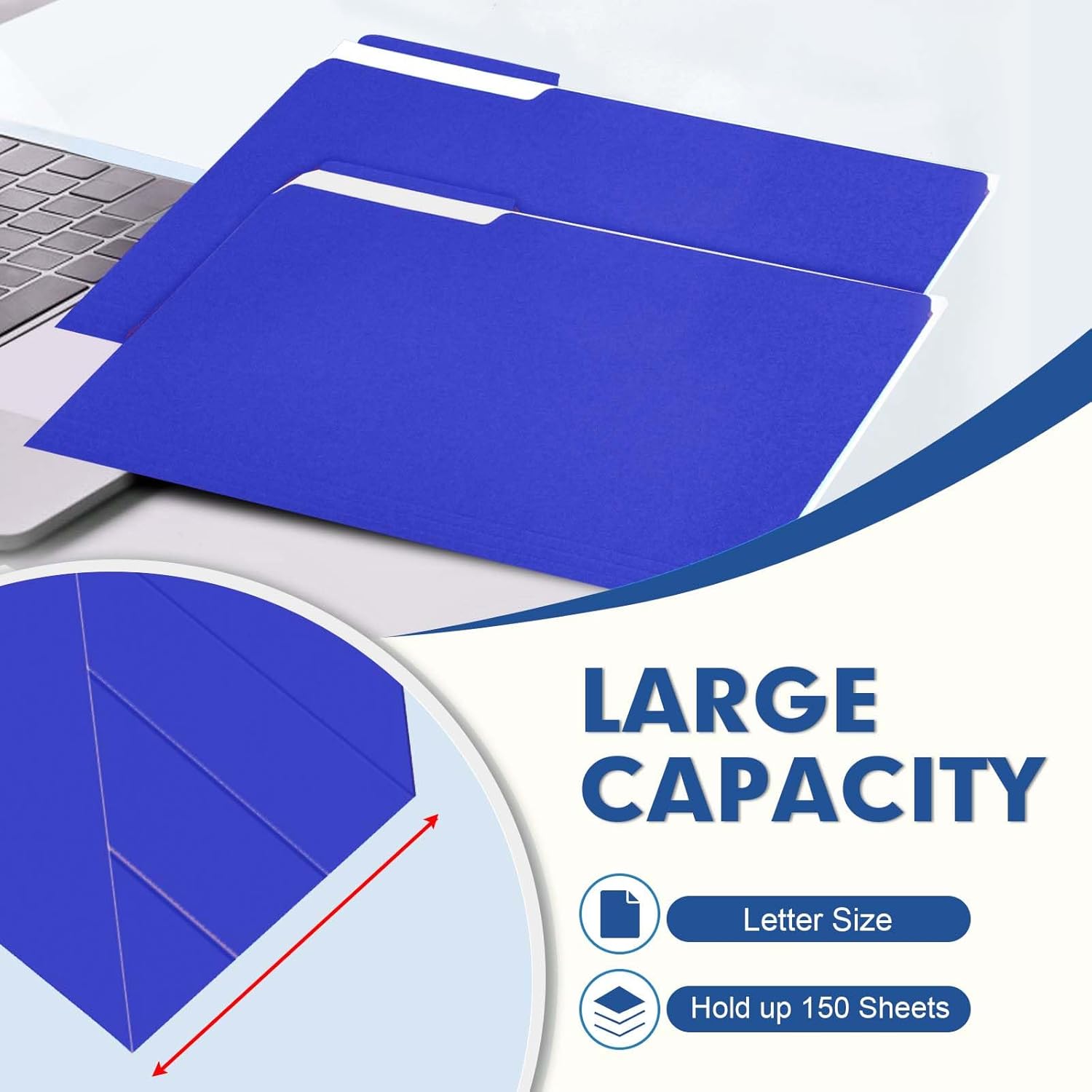 File Folder, PANDRI 120 Pack File Folder, 1/3 Cut Tab, Letter Size, Filing Folder for Office School Business, Royal Blue