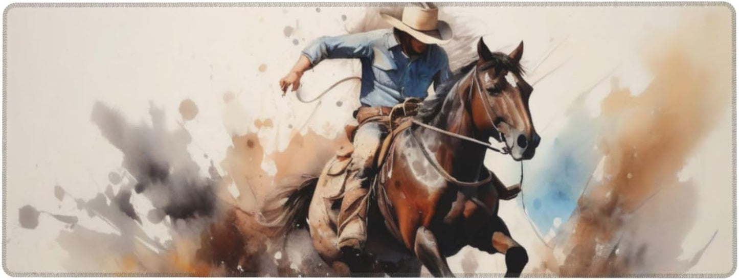 Gaming Mouse Pad, Large Non-Slip Rubber Base Mousepad, Keyboard Mouse Mat, Desk Pad with Stitched Edges, 31.5x11.8inch, Western Cowboy