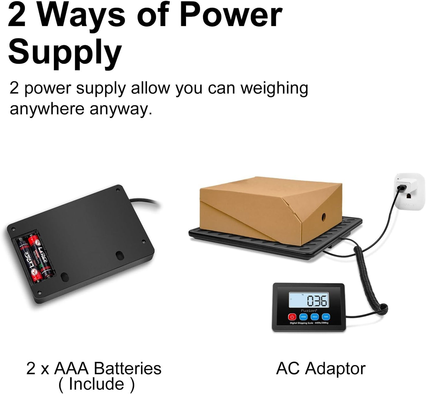 Fuzion Shipping Scale, 440LB x 10g High Accuracy Digital Postal Scale, Durable Alloy Steel Platform, Heavy Duty Scale for Packages, Postage, Luggage, Battery and AC Adapter Powered