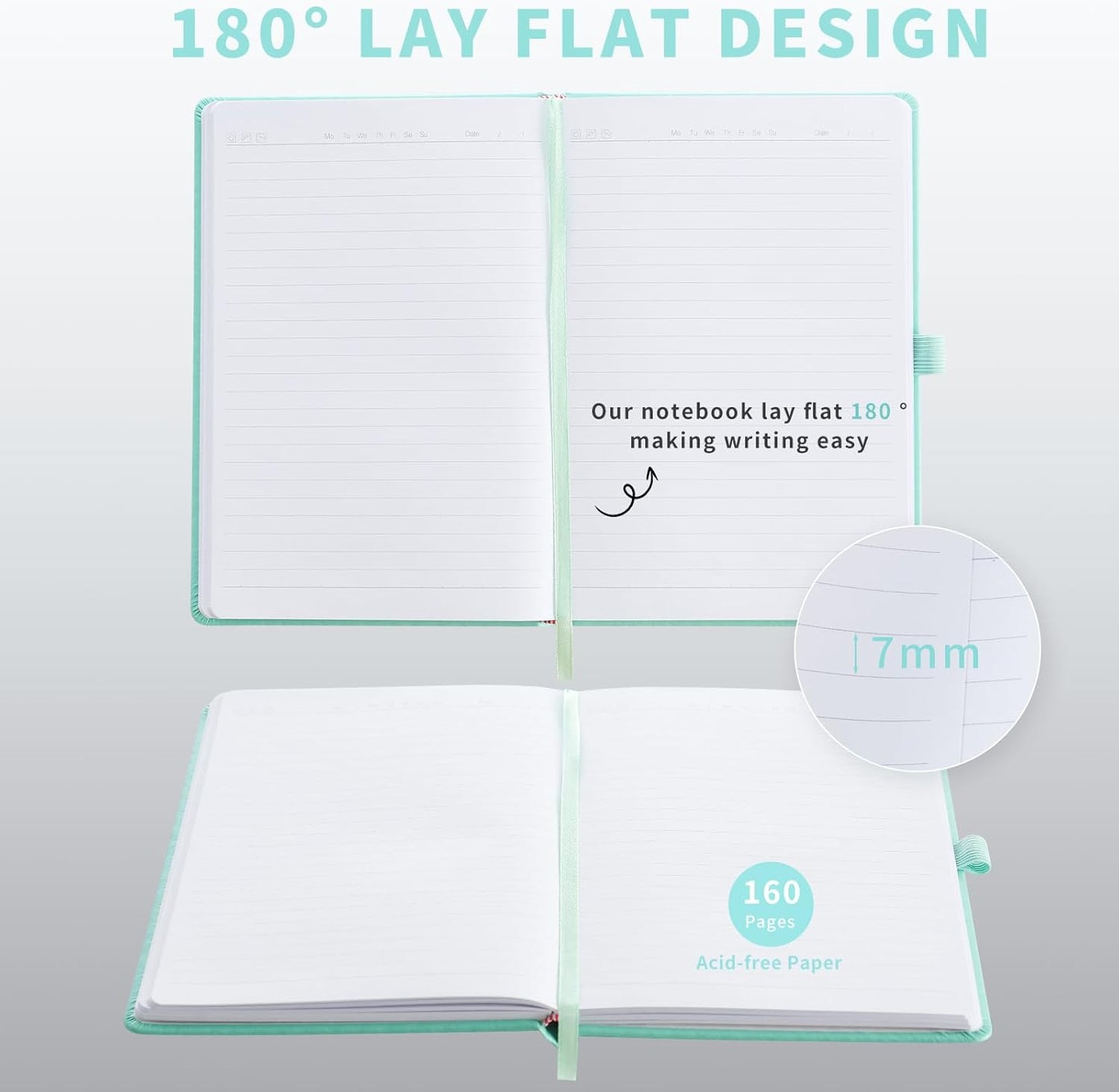 Hardcover Notebooks, A5 Lined Journals Notebook for Writing 160 Pages, 8.2 x 5.5 inch, Green Classic Ruled Notebooks for College/Work/Travel (Green, 1 Pack)