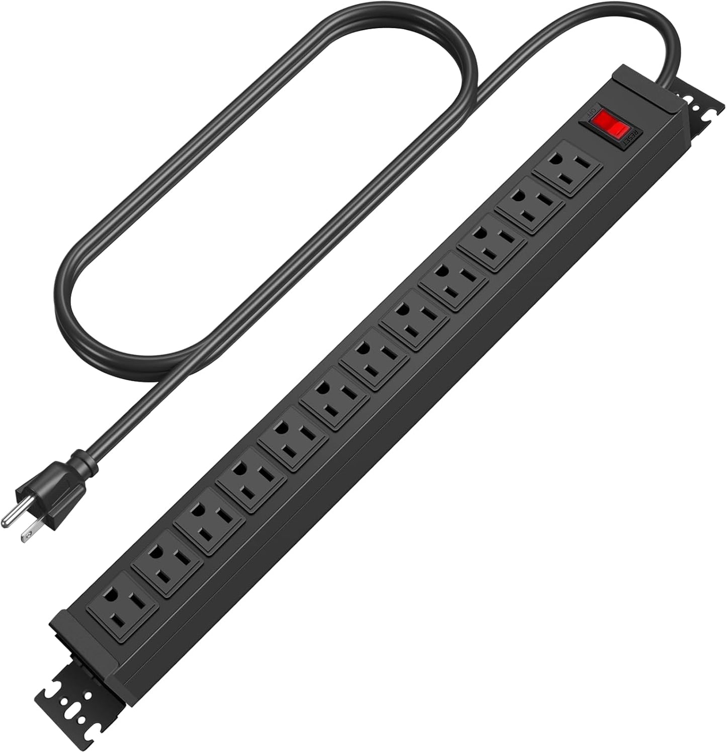 HHSOET Rotating Mountable Power Strip, 12 Outlet Wall Mount Surge Protector, Metal Heavy Duty and Versatile Outlet Strip, Stylish Appearance, Sturdy and Durable, 6ft Power Cord.(Black)