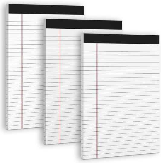 3 Pack White Legal Pads 8.5 x 11 Note Pads, Wide Ruled Notepads, Micro Perforated Lined Note Writing Pads 30 Sheets per Notepad Double-Side Printed Legal Note Pad 8.5x11'' for Home, Office, School