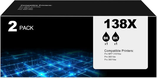 138X Black Toner Cartridge Pro MFP 3101fdw Black Toner Compatible for HP 138X Black Toner Cartridge for HP138X W1380X for Pro 3001dw 3101sdw Toner 2 Pack (with Chip)