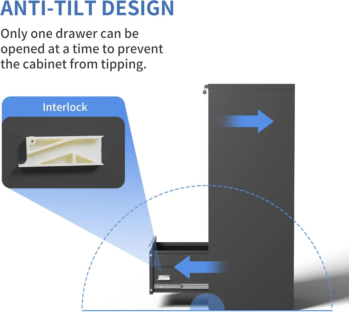 4 Drawer File Cabinet with Lock, Vertical Filing Cabinets for Home Office, Locking File Cabinet Hanging Files for A4/ Legal/Letter, Require Assembly, Black