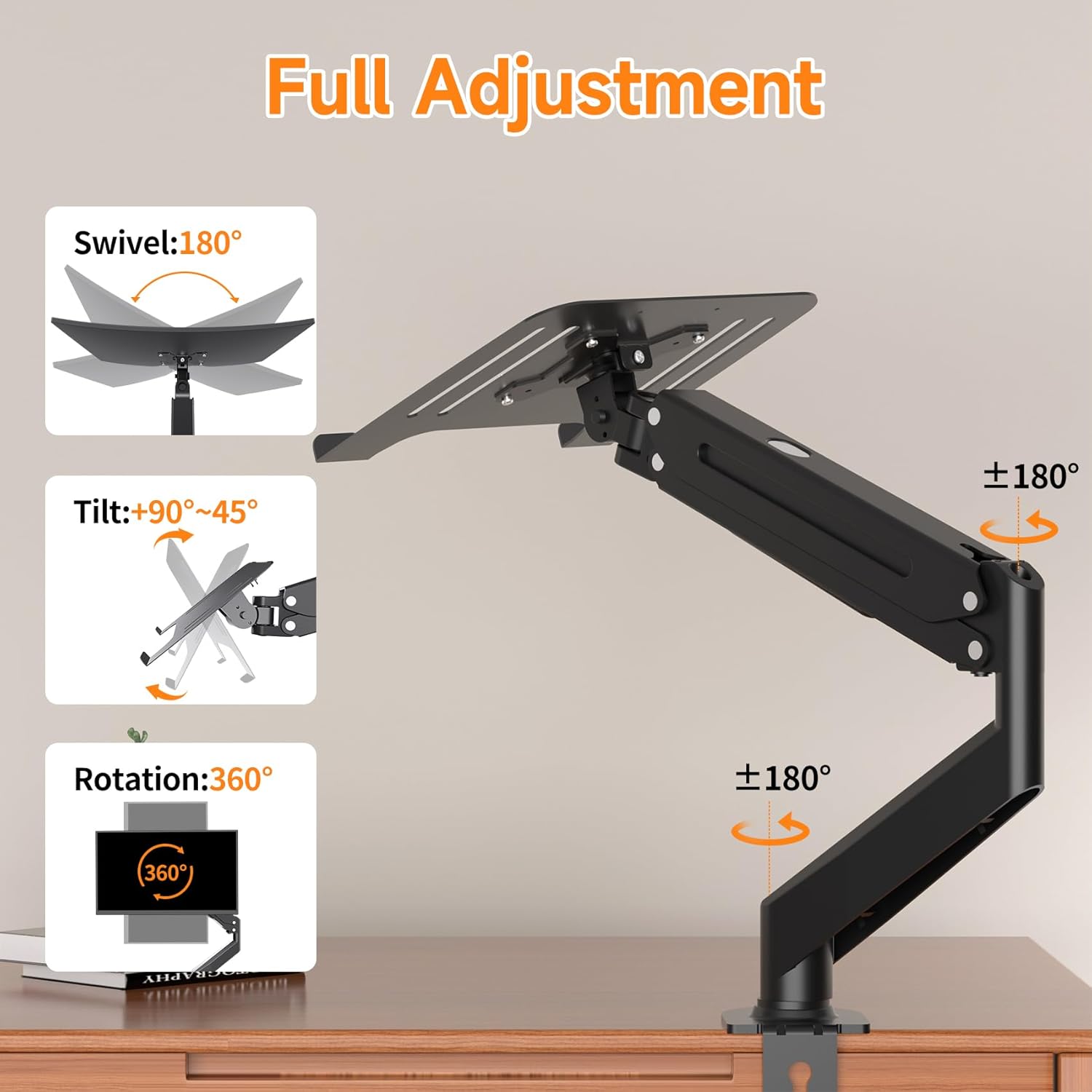 suptek Laptop Desk Mount,Fully Adjustable Monitor and Laptop Mount Stand for 11-17 Inch Notebook and 17-32 inch Monitor Screen,Holds 22lbs with Vented Tray