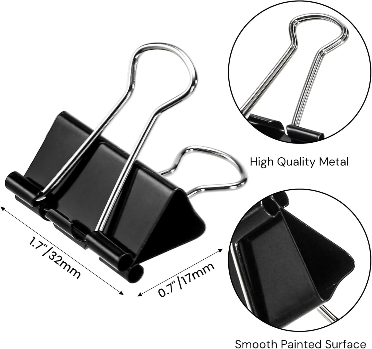 300 Pack Medium Binder Clip, 1-1/4 Inch Metal Black Fold Back Clips, Standard Paperwork Clamp Bulk for School Teacher Student, Business Office Home