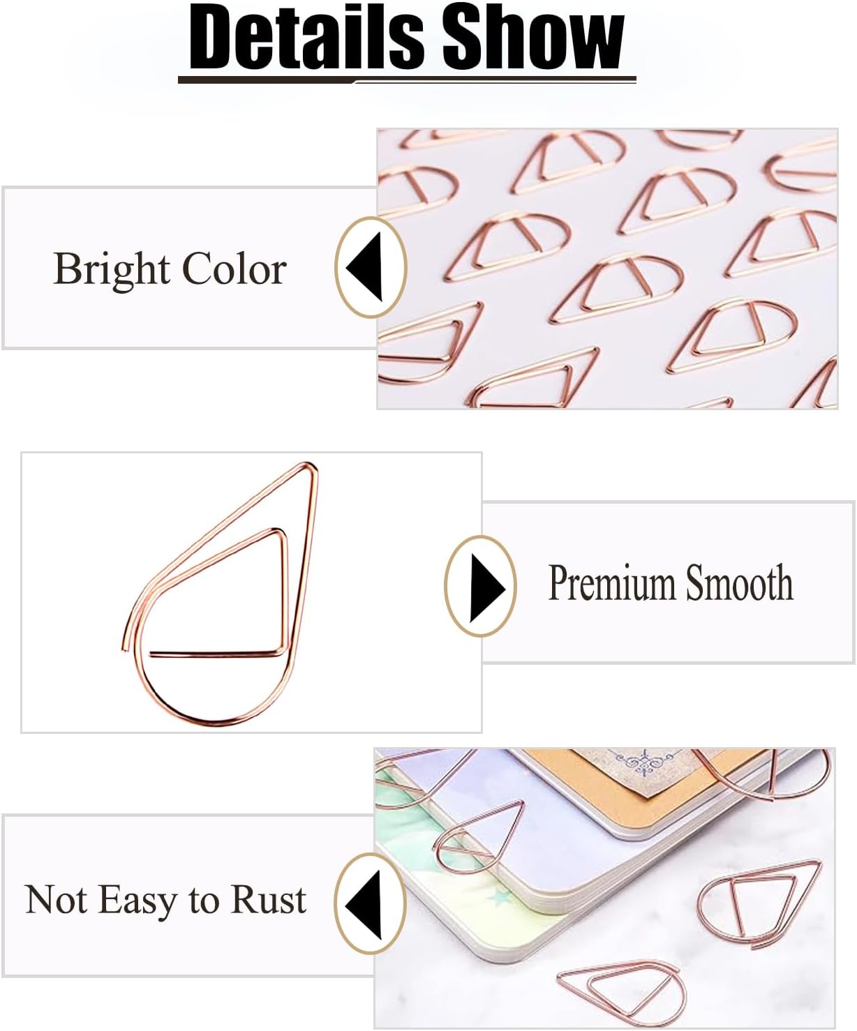 200 Pcs Teardrop Paper Clips Bulk,Stainless Steel Rust-Resistant Paperclips for Wedding Invitations, 3X Stronger Hold with Mirror Polish(Rose Gold + Gold, 1inch)