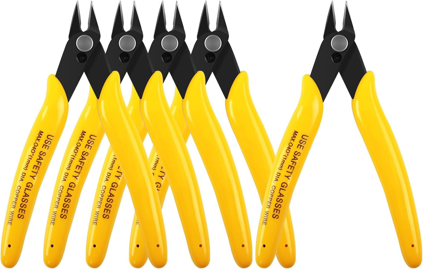 HongWay 5pcs Micro Flush Cutters, Wire Cutter with Internal Spring, Diagonal Cutters for Electronics, Heating Wire, Model Sprue, Soft Copper Wire Snips, 5 Inches, Yellow