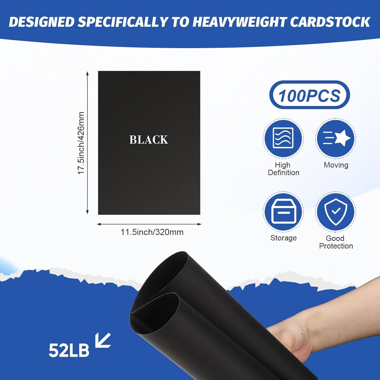 100 Pcs Printer Paper 11 x 17 Inch Copy Paper 52 lb Glossy Paper Heavy Weight Cardstock Tabloid Paper Heavy Card Stock for Presentation Laser Back to School Office Supplies (Black)