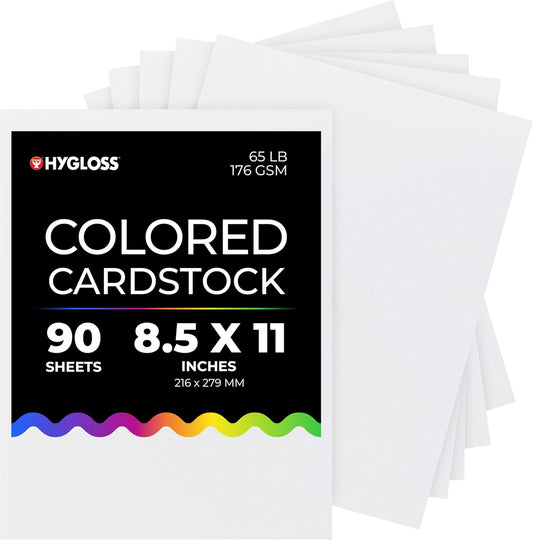 Hygloss White Cardstock - 8.5x11-Inch, 90 Sheets, 65 lb/ 176 gsm, Fade-Resistant, Acid-Free Color Card Stock Paper
