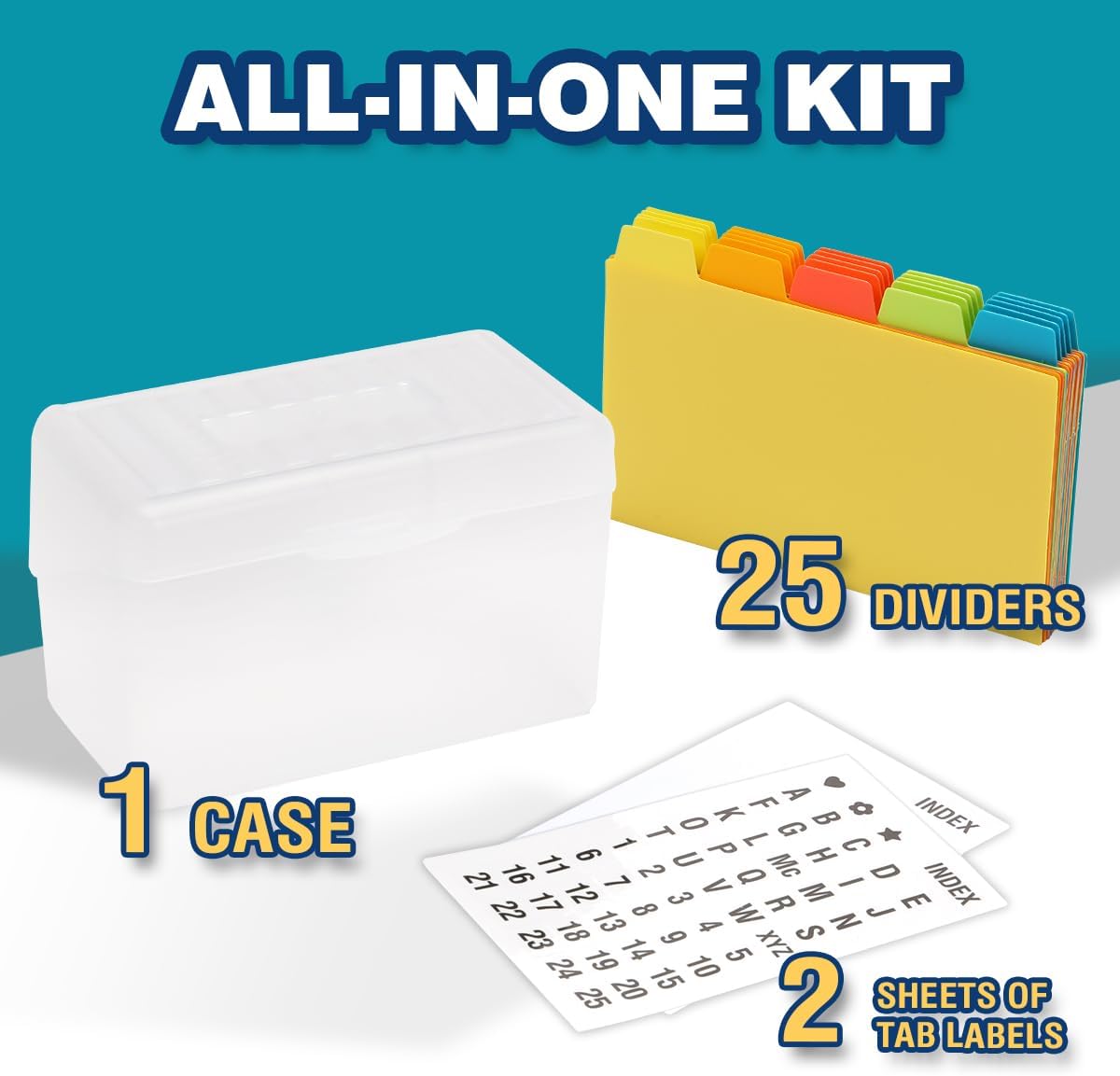 H4D Index Card Holder 3x5 Inches with 25 Plastic Dividers, Clear