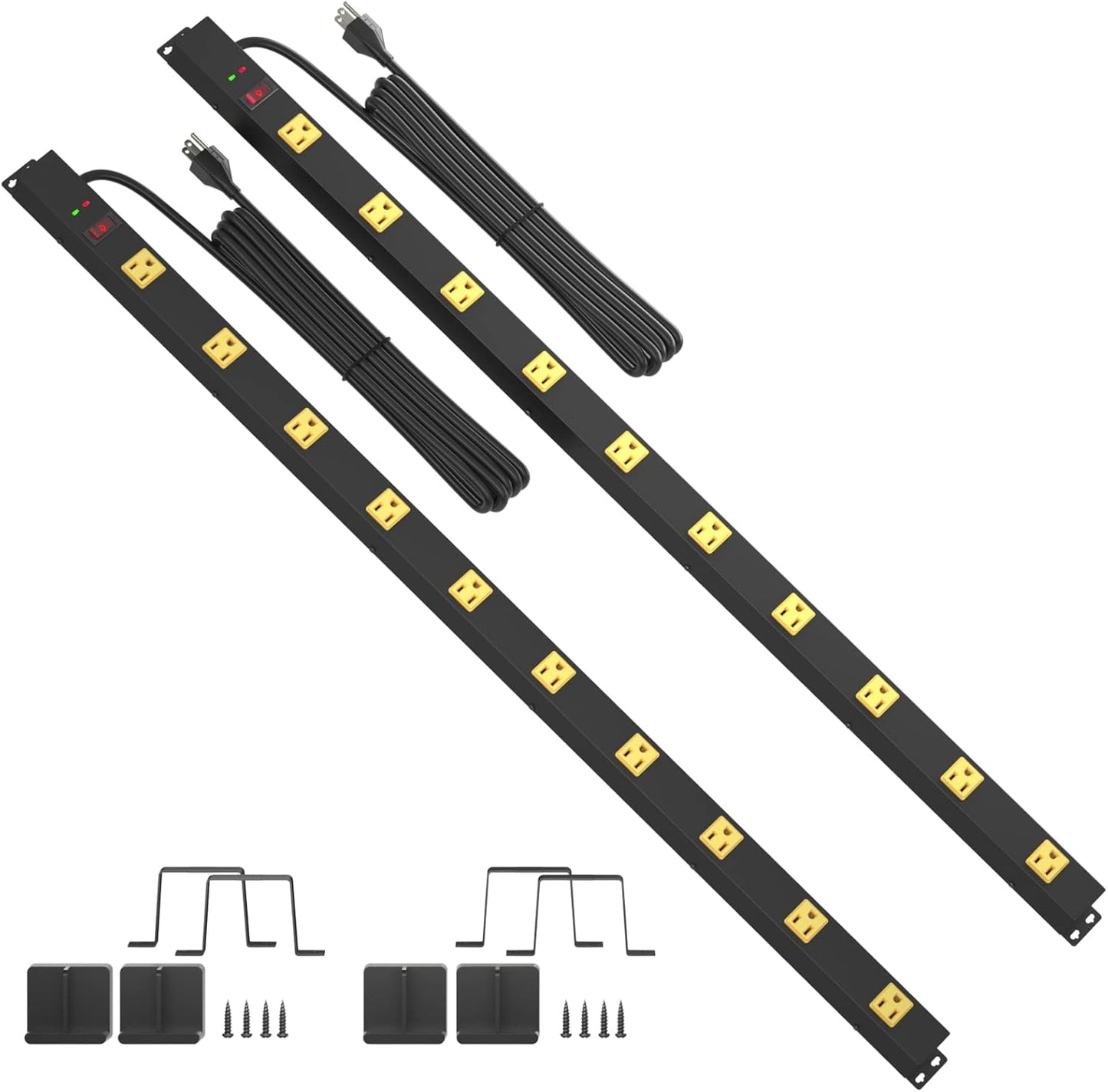 10 Outlet Surge Protector, Long Metal Wide Spaced Garage Industrial Power Strip, Heavy Duty with 6 FT Cord, 15A, 125V, 1875W, 2700 Joules, 2Pack, SGS Listed