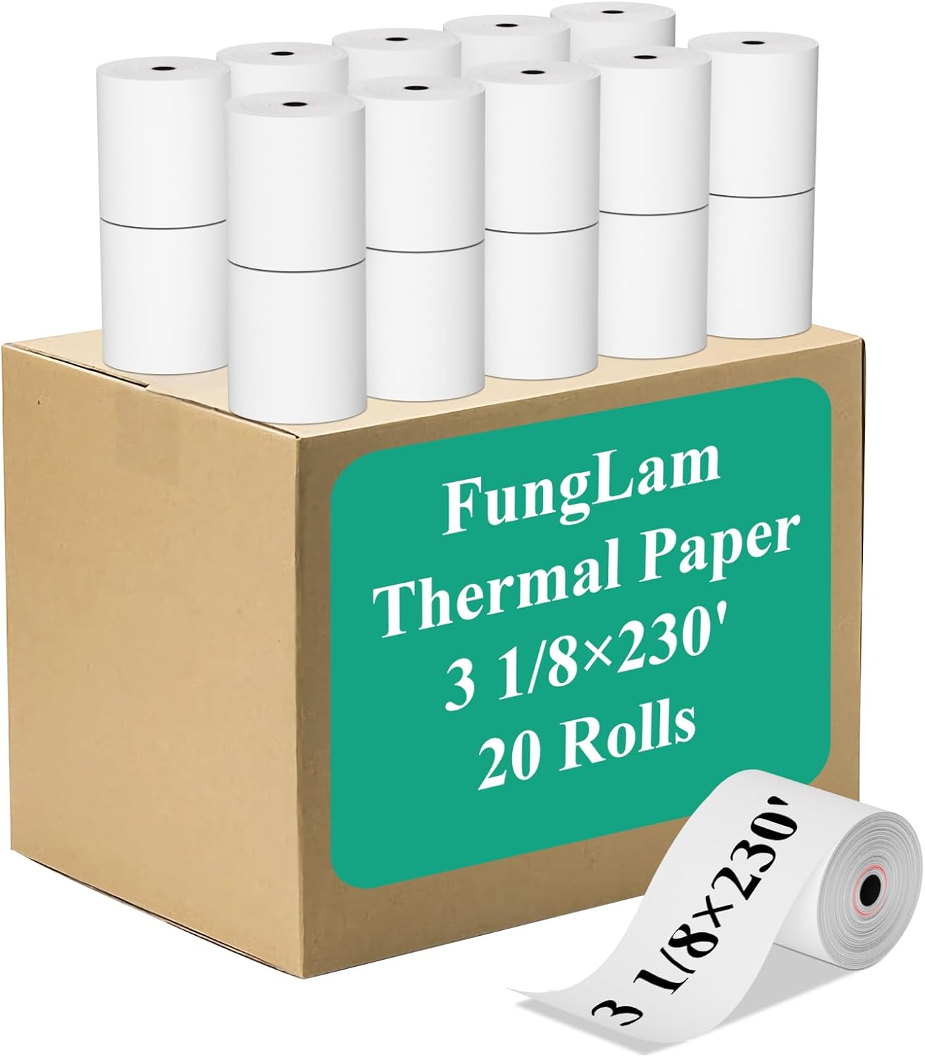 3 1/8" x 230' Thermal Paper Receipt Rolls, Premium Quality Thermal Printer Paper Compatible with Most POS Systems, Cash Registers,Credit Card Paper（20Rolls）