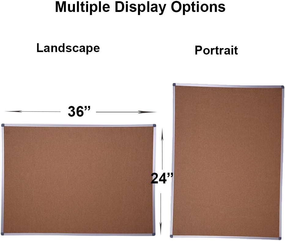 2-Pack 36 x 24 Inch Cork Board Bulletin Notice Board Message Memo Pin Board for Home Office School, Silver Aluminum Frame