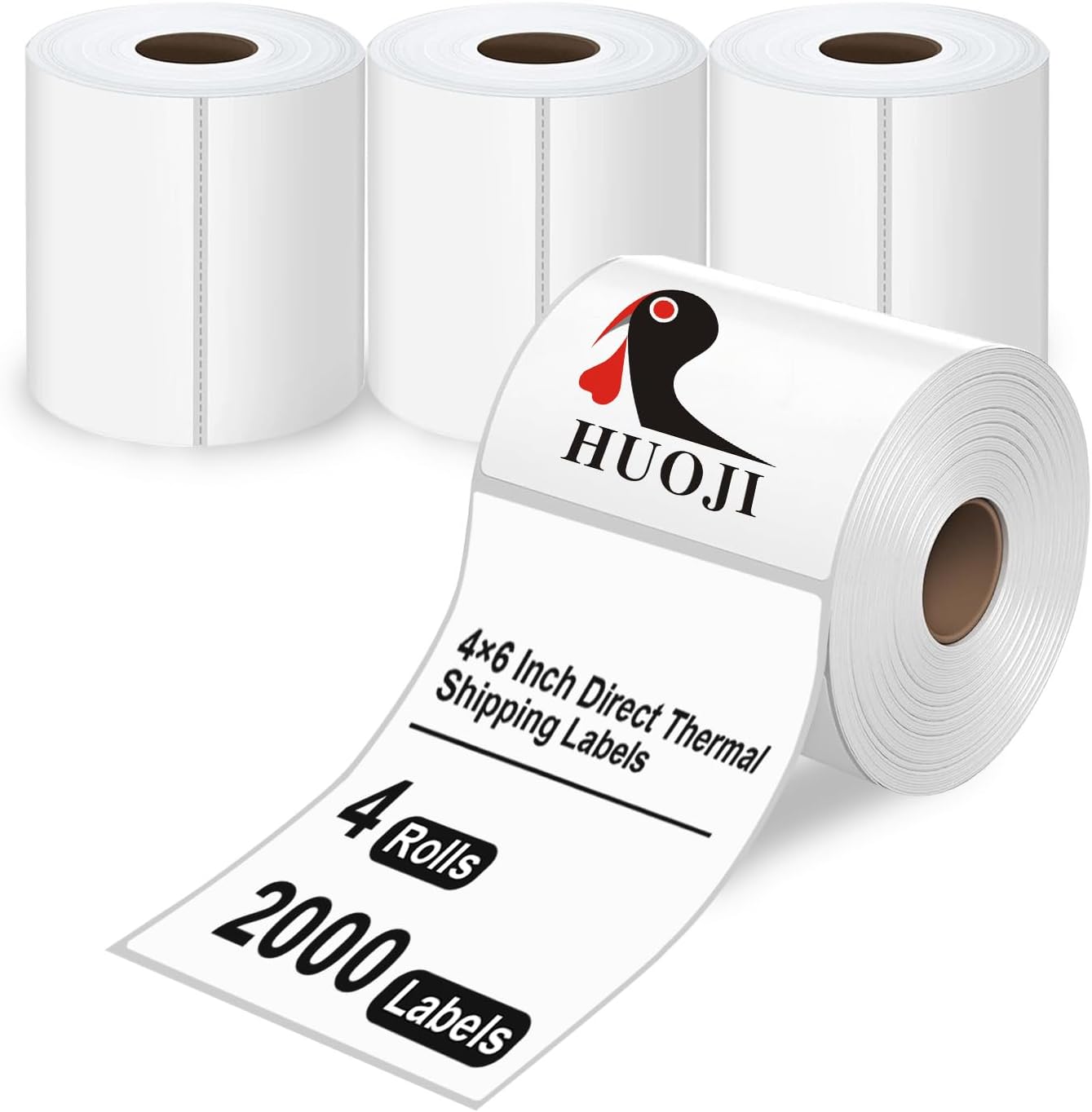 HUOJI 4x6 Direct Thermal Shipping Labels, 4 Rolls 2000 Labels, Compatible with Rollo, Zebra, MUNBYN Printers, Commercial Grade