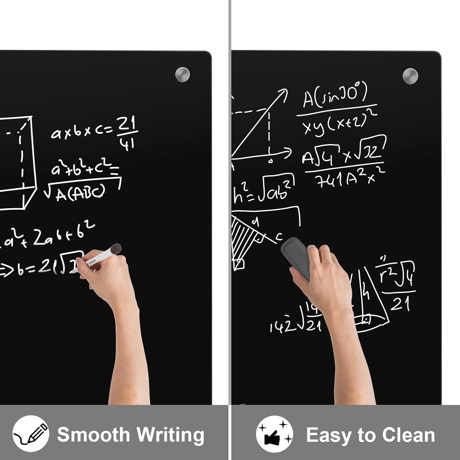 Large Black Glass Dry Erase Board, 72 x 48 Inches Magnetic Glass whiteboard,6' x 4' Frameless Blackboard for Office,Home,School