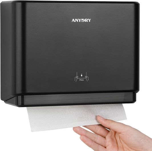 200-Sheet Wall-Mounted Paper Towel Dispenser, Fits Multi-Fold Towels up to 10x3.1 Inches, Perfect for Home & Business (Black)