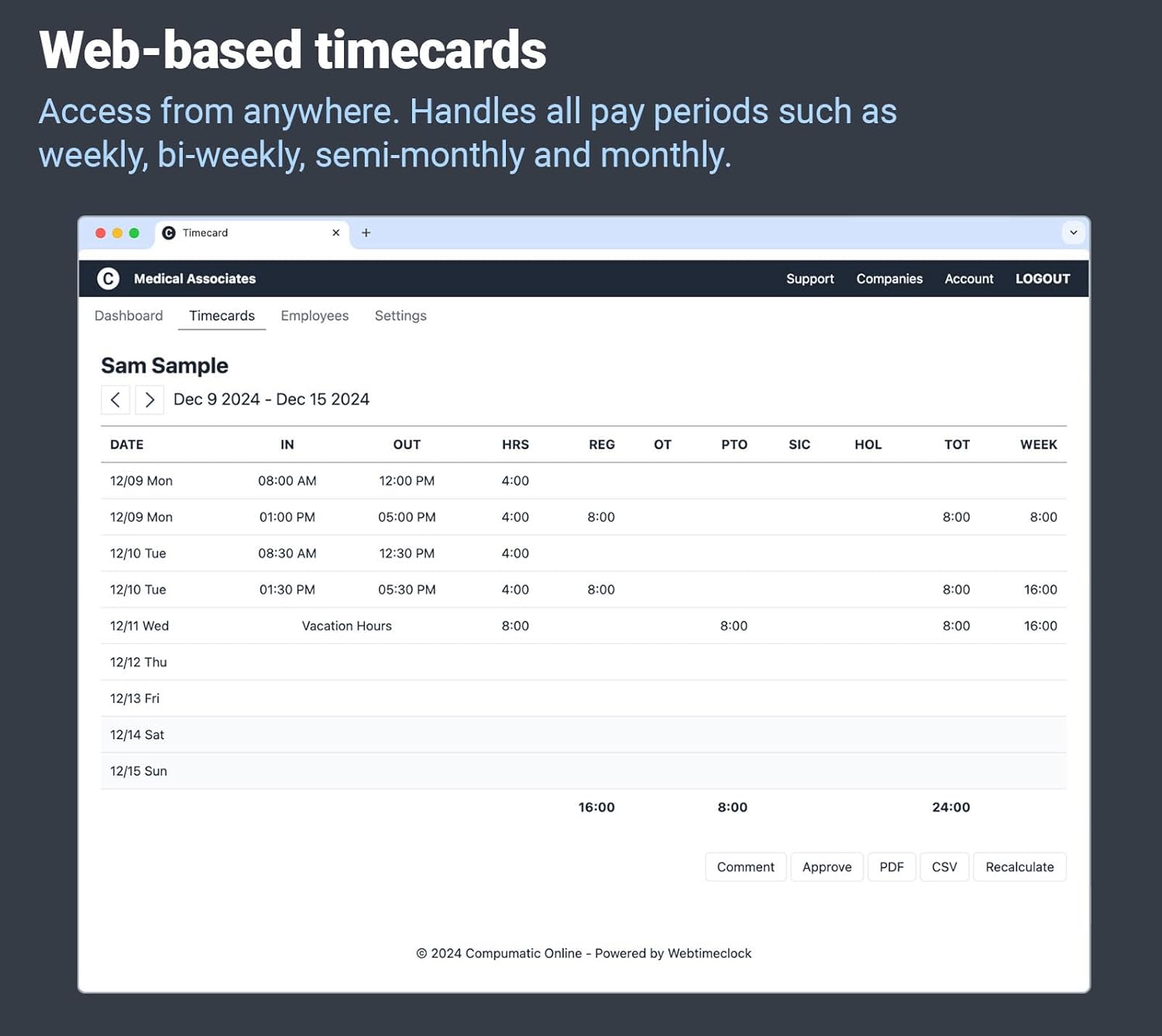 COMPUMATIC Biometric Fingerprint Time Clock with Online Cloud Hosted Software, Automatic Real-Time Punch Upload with WiFi or Wired Ethernet Connection
