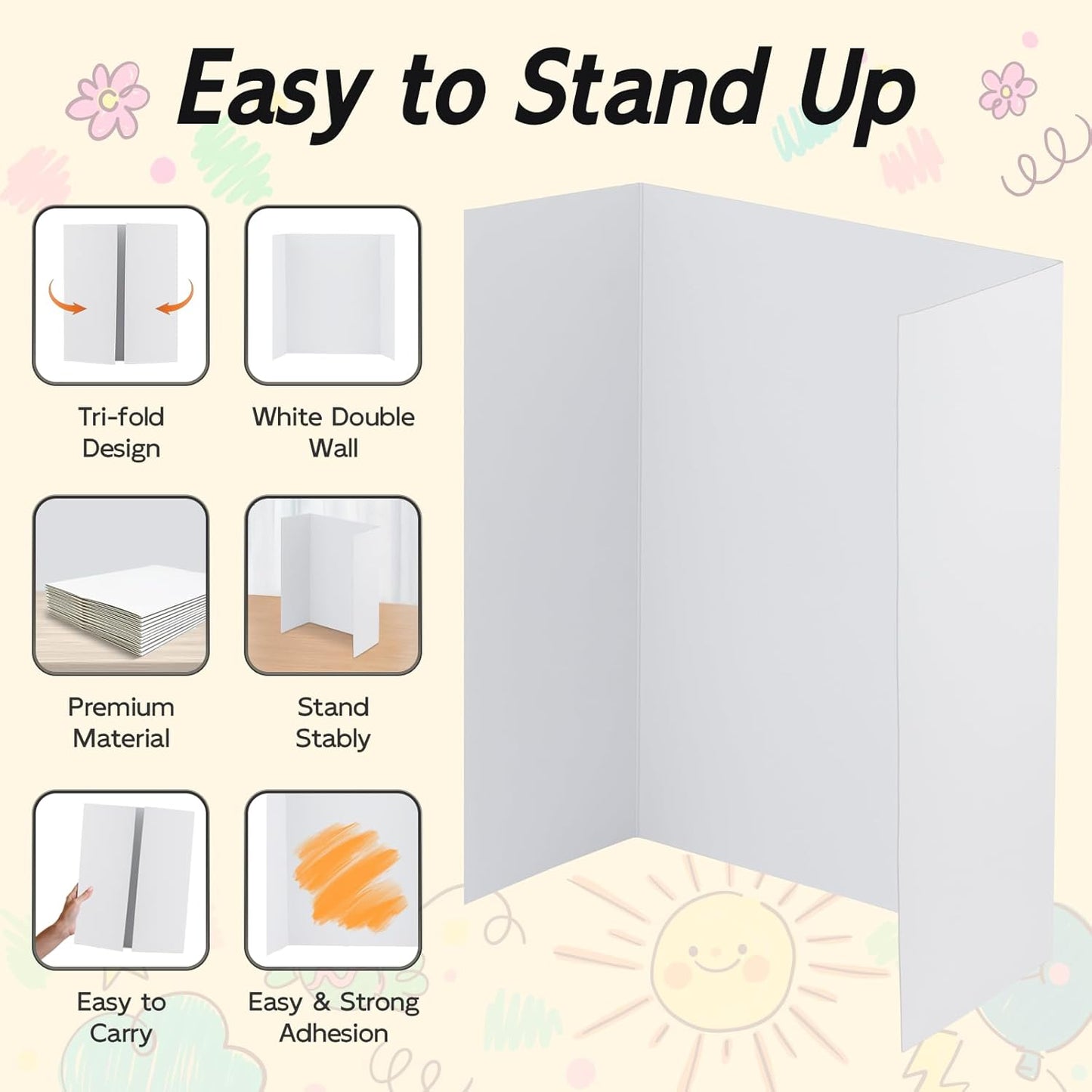 12 Pack Trifold Poster Board, 16x24 Inches White Presentation Board, Portable Display Board for Science Fair, School DIY Project and Business Exhibitions