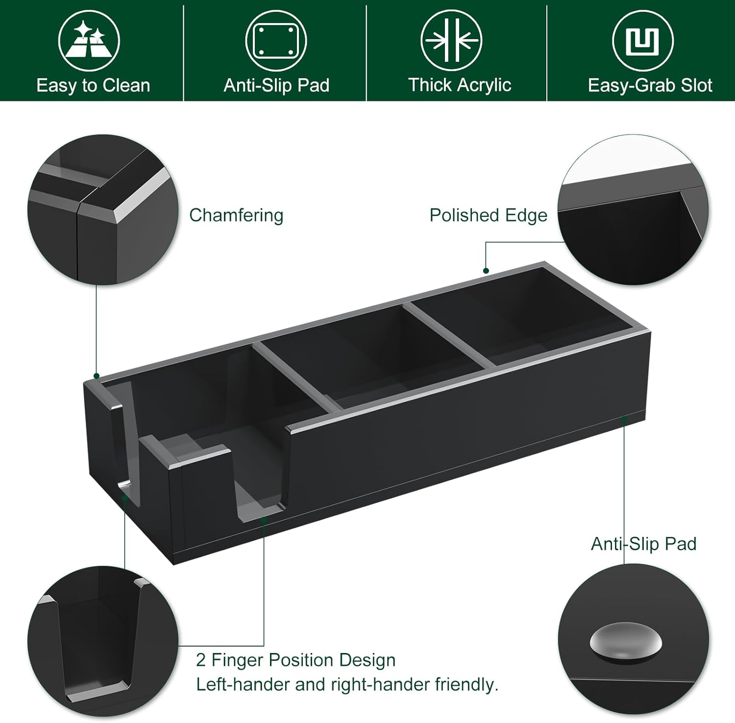 Acrylic Sticky Note Holder, Self-Stick Note Pad Holder W/O Pads - Note Dispenser Memo Pad Holder Desk Organizer for School Office Home (3''x3'' 3IN1 Black)
