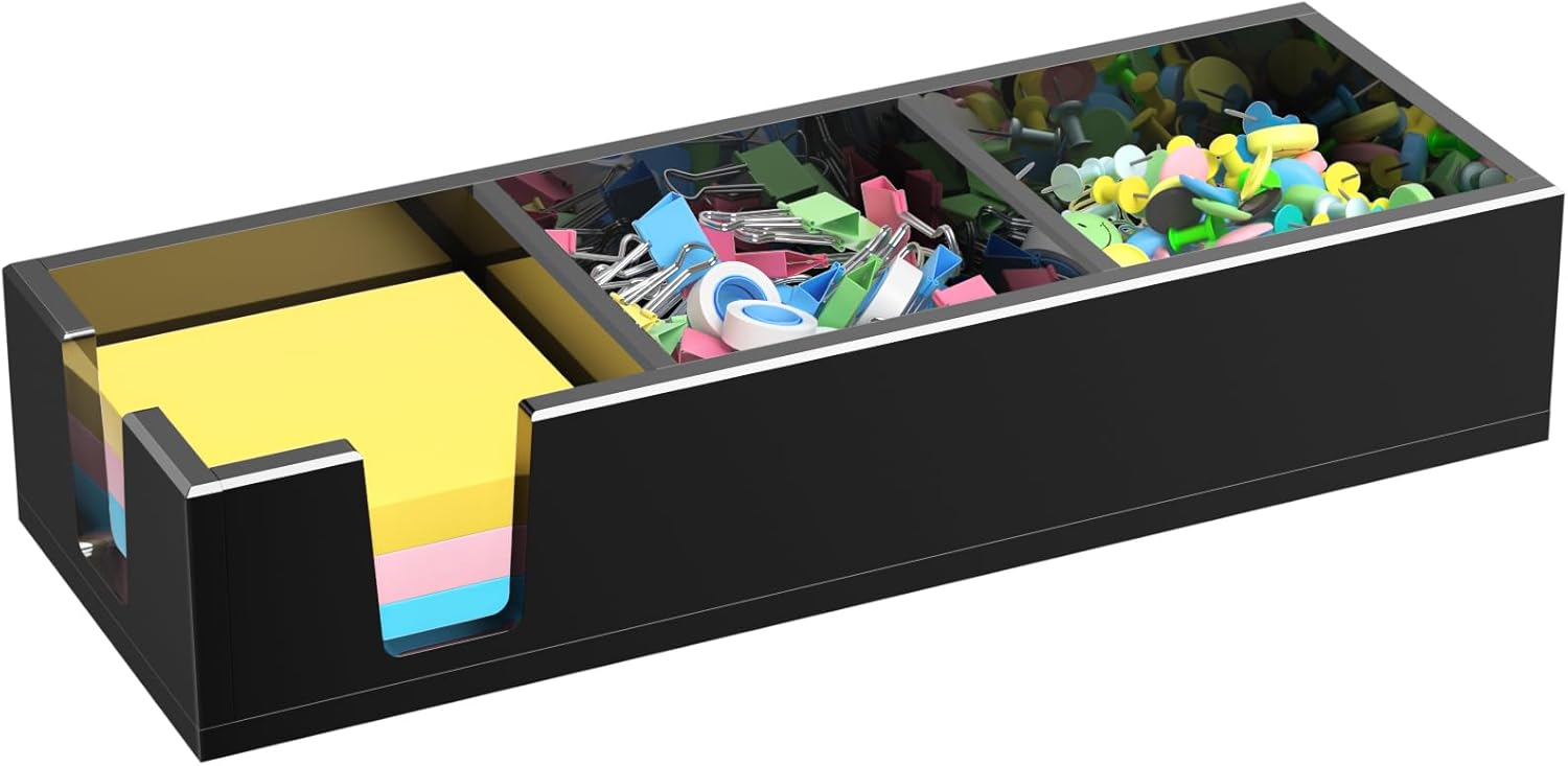 Acrylic Sticky Note Holder, Self-Stick Note Pad Holder W/O Pads - Note Dispenser Memo Pad Holder Desk Organizer for School Office Home (3''x3'' 3IN1 Black)