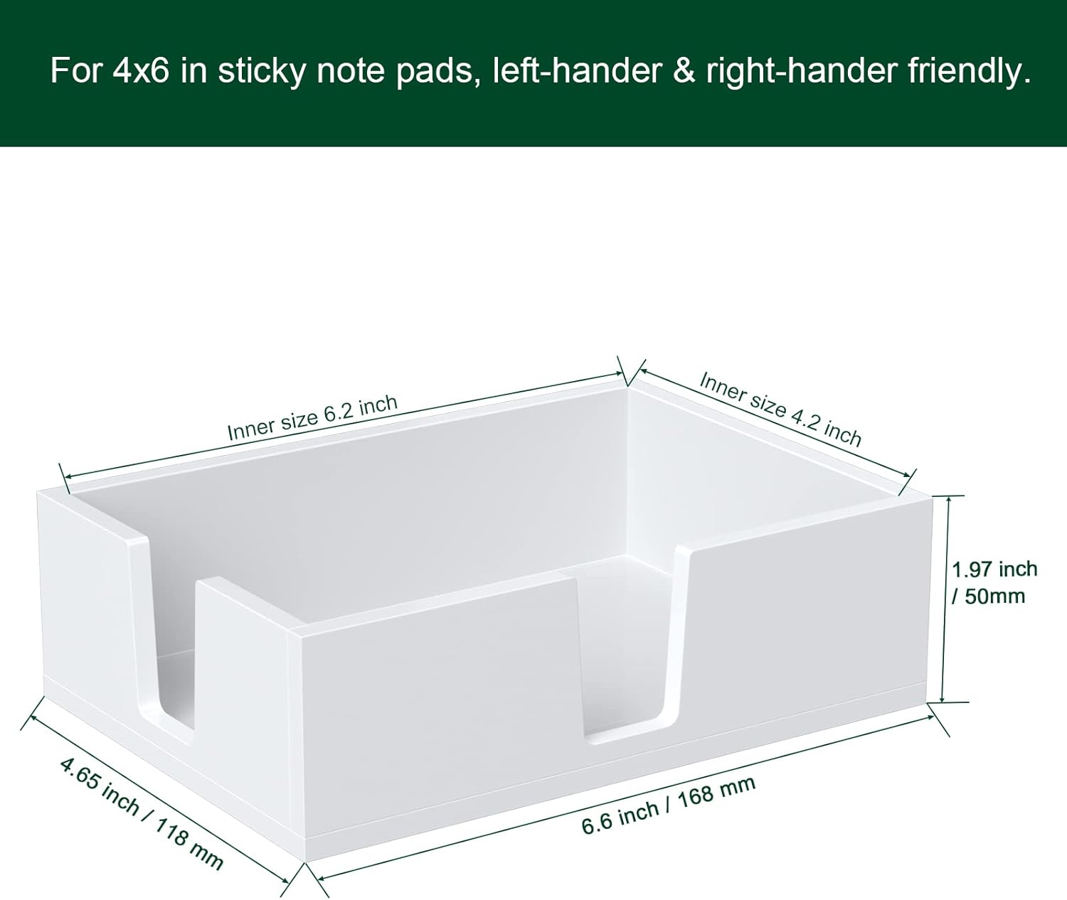 Acrylic Sticky Note Holder, Self-Stick Note Pad Holder W/O Pads - Note Dispenser Memo Pad Holder Desk Organizer for School Office Home (4''x6'' White)