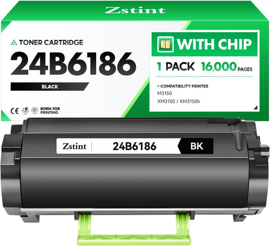 24B6186 Toner Cartridge Black with chip High Yield 1-Pack Replacement for Lexmark 24B6186 Toner Cartridges Compatible with Lexmark M3150 XM3150 XM3150h Laser Printer All-in-One Copier (16,000 Pages)
