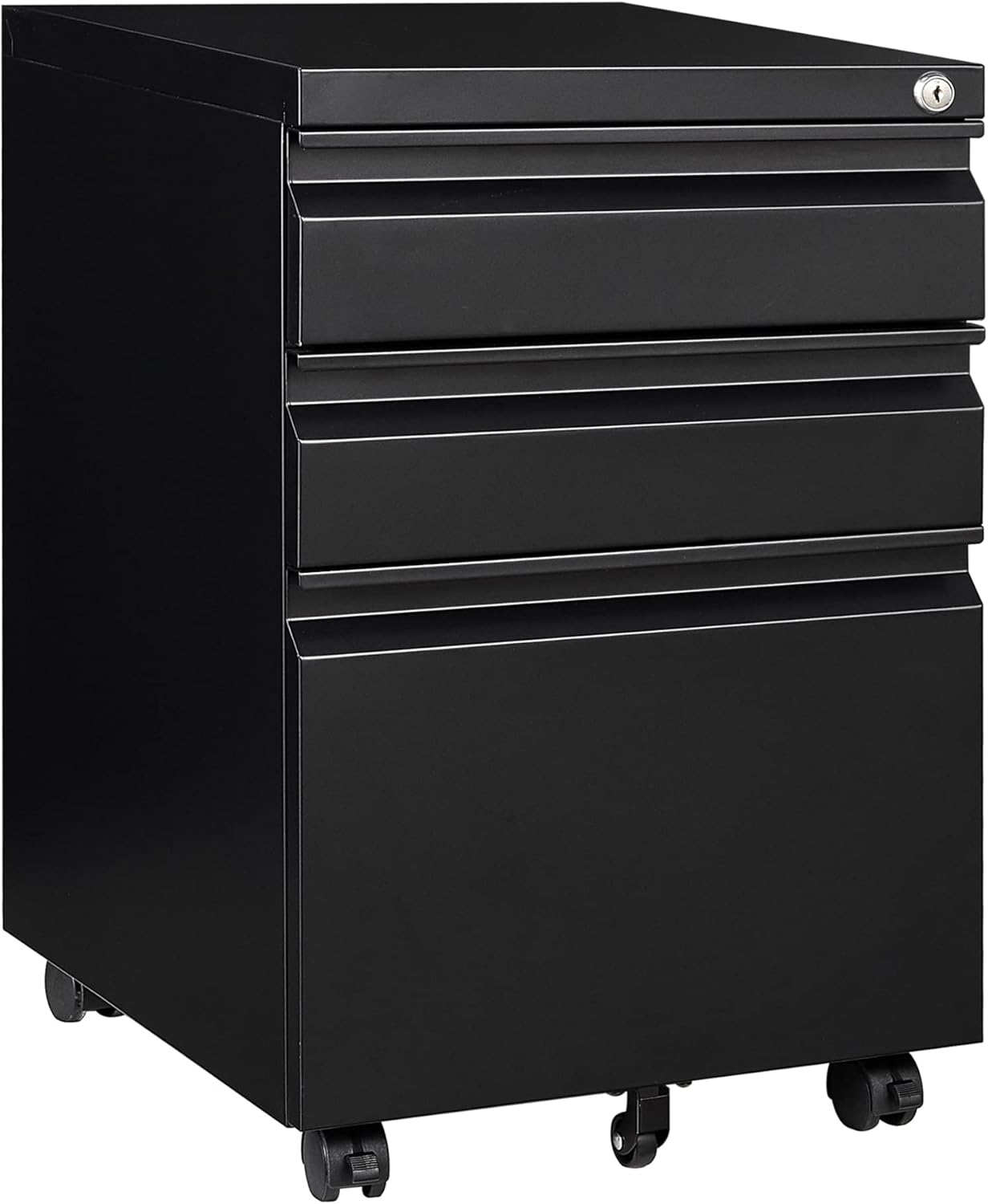 3 Drawer File Cabinet with Lock,Under Desk File Cabinet with Wheels,Black Rolling Filing Cabinets,Three Drawer Metal Filing Cabinet for Home Office,Fit A4/Letter/Legal File,- Assembly Required