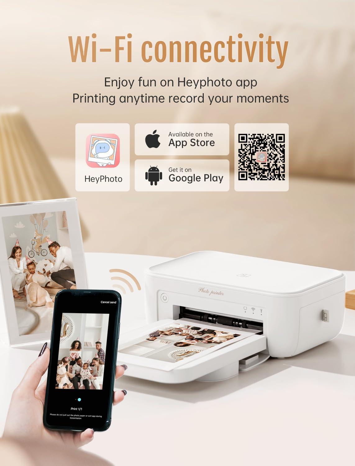 HPRT 4x6 Photo Printer, +20 Sheets&1 Ribbon, Picture Printer for iPhone, Android, Portable Dye-Sublimation, AR Video Printing（White）