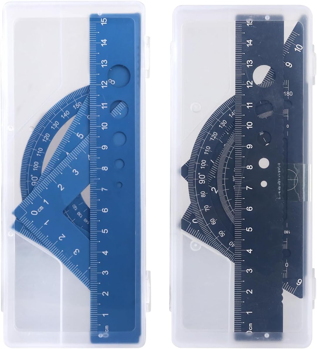 Honagu Triangular Ruler Set, 8 Pieces/2 Sets Aluminum Alloy Ruler, Metal Drafting Ruler, Geometric Protractor for Students, Draftsmen, Engineers, School Office Supplies (Blue+Black)