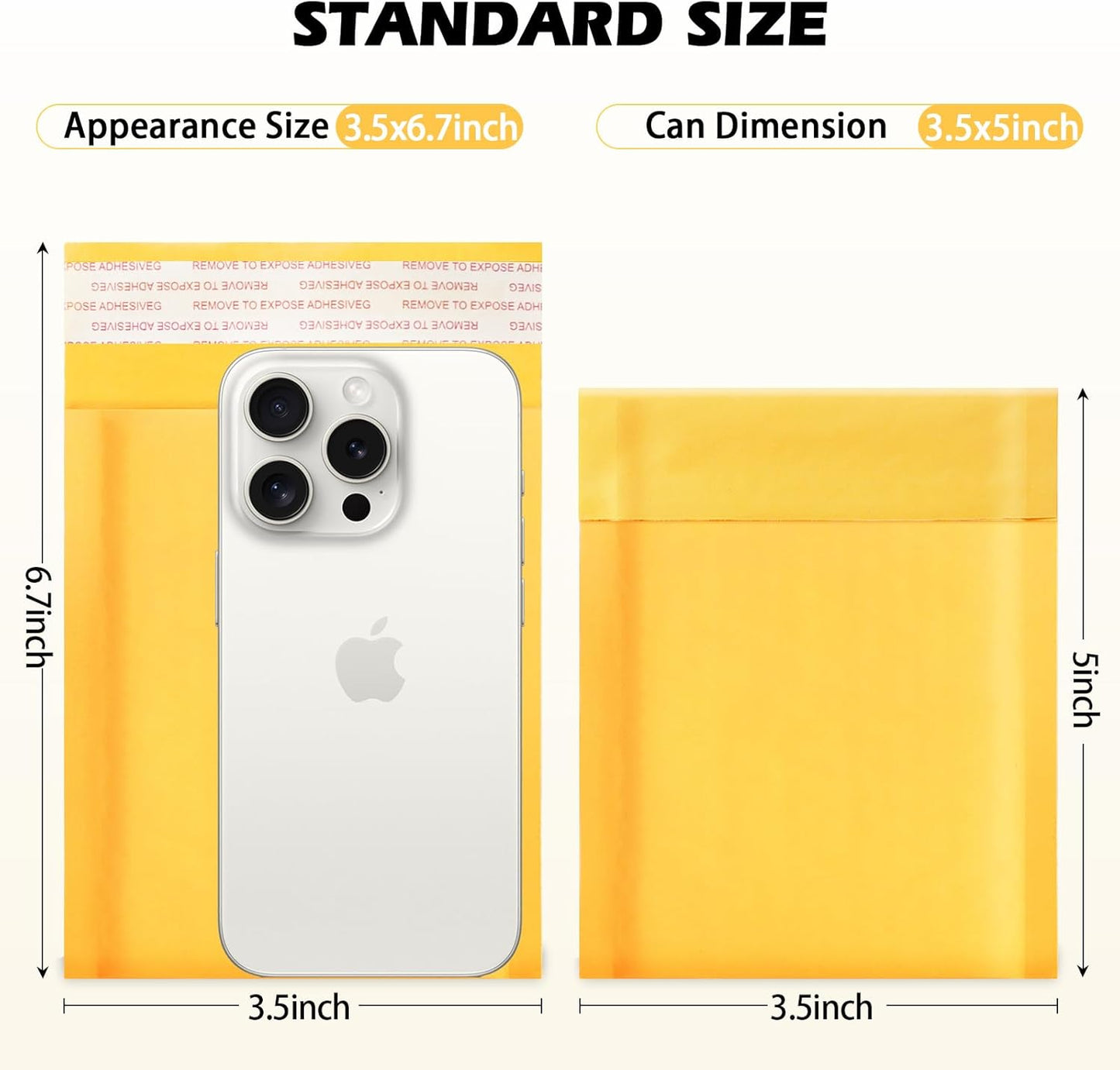 105Pack Yellow 3.5x5in Kraft Bubble Mailers Small Business Mailing Packages Self-Sealing Paper Envelopes, Mailer Shipping Padded Envelopes with Strong Adhesion for Jewelry Makeup Supplies