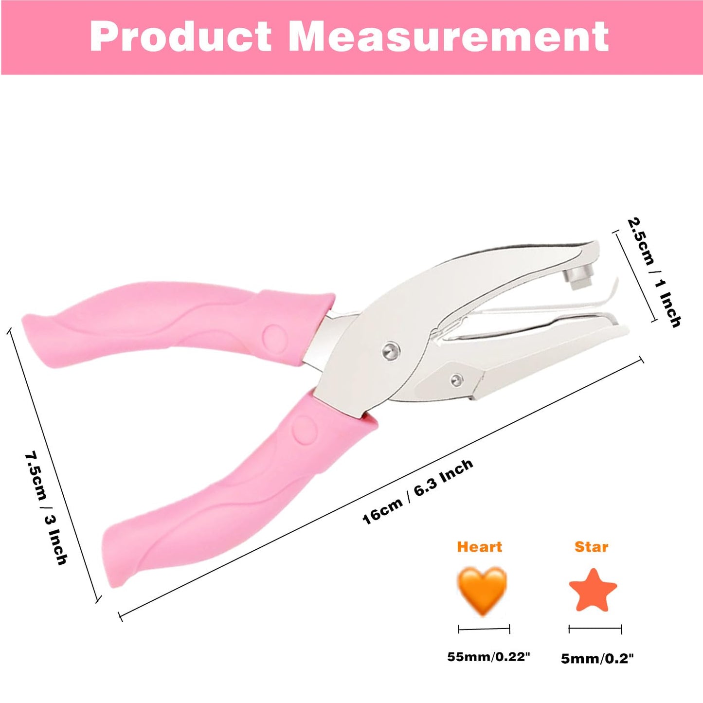 2 Pieces Metal Handheld Hole Paper Punches, Heart and Star Shape Single Hole Paper Punch with Pink Soft Grip Handles, Tag Puncher Set for DIY Craft Tags, Clothing Tickets, Scrapbook Tools