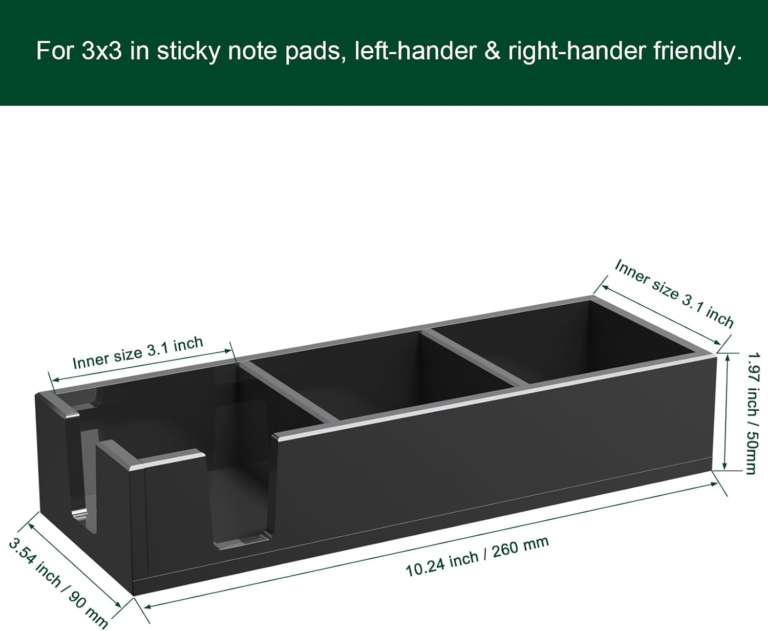 Acrylic Sticky Note Holder, Self-Stick Note Pad Holder W/O Pads - Note Dispenser Memo Pad Holder Desk Organizer for School Office Home (3''x3'' 3IN1 Black)