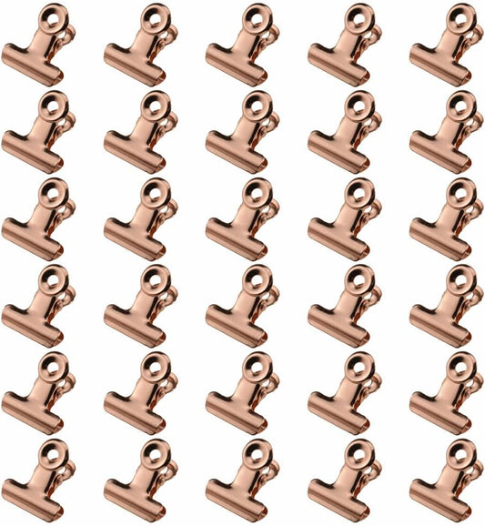 HAHIYO 0.87inch Rose Gold Bulldog Clips Metal File Hinge Binder Clips Clamps Save Space Strong Spring Jaws Rock Solid Grip Book Lay Flat Deburred Edge for Hang Photos Wall Grid Dog Food 30PCS