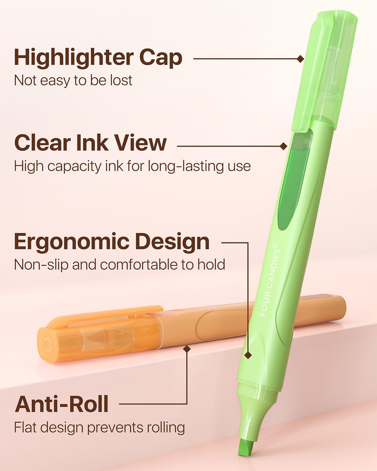 Four Candies Cute Pastel Highlighters, 10 PCS Highlighters Assorted Colors, Soft Chisel Tip, Clear Ink View, Aesthetic Highlighter Set for Organizing and Coloring & Back to School Supplies