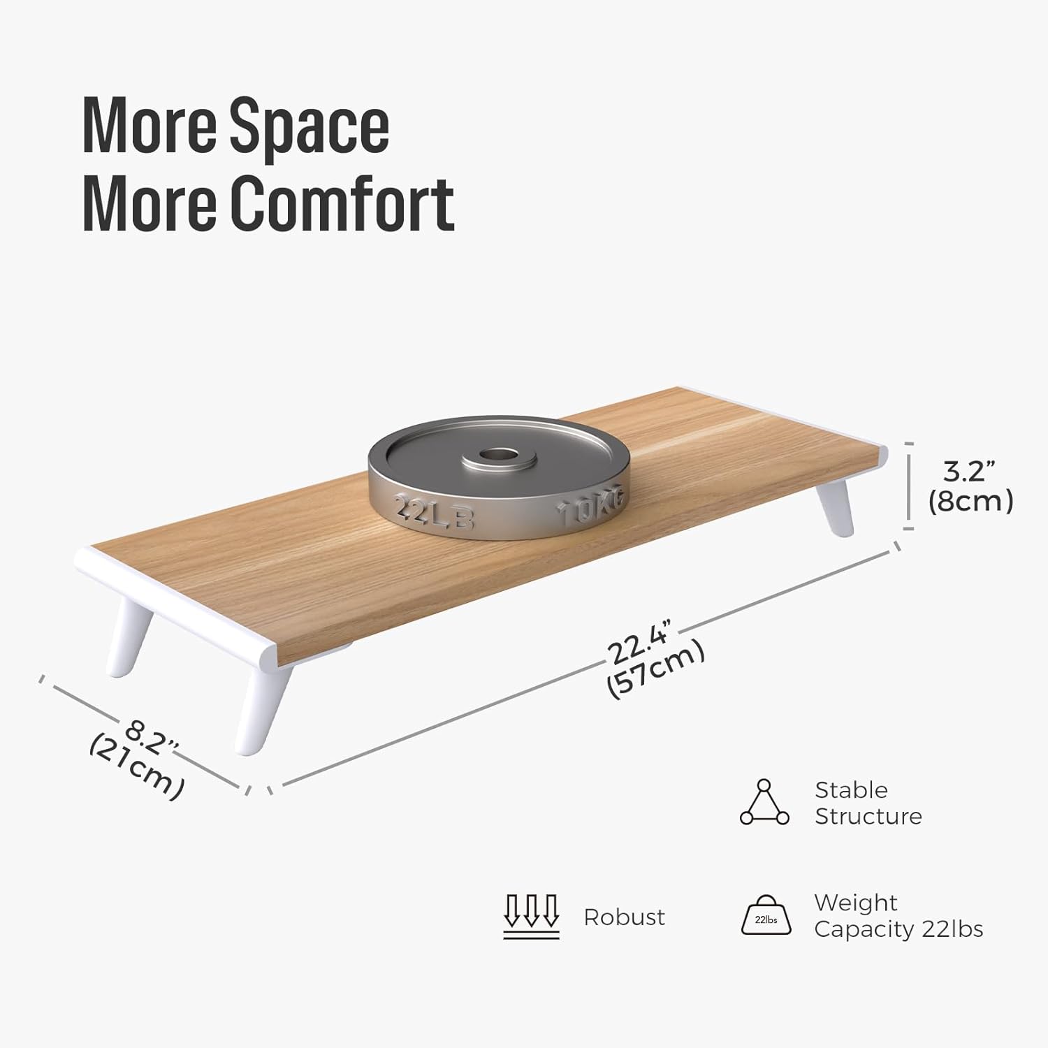 loukin Monitor Stand Riser for Desk, 22.4" x 8.3" Larger Computer Stand for Laptop, PC, Printer, Sturdy Desktop Computer Shelf with Non-Skid Rubber, Home Office, Natural Wood