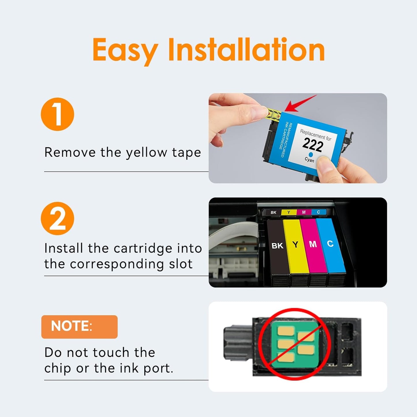 222XL Ink Cartridges Combo Pack Remanufactured Replacement for 222 222XL Ink Cartridges Works with Workforce WF-2960 and Expression XP-5200 Printers (2 Black, 1 Cyan, 1 Magenta, 1 Yellow)