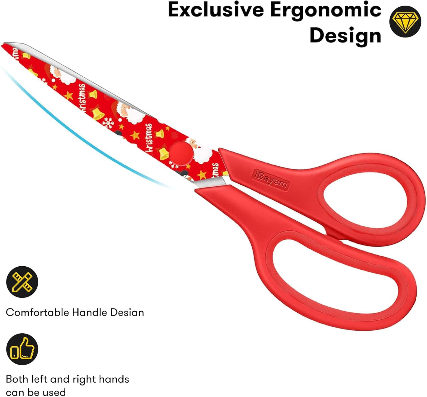 iBayam All Purpose Scissors for Construction Scrapbook Kraft Craft Paper, Gifts Wrapping Packing Paper Cutter Tool, 3 Pack Ultra Sharp 8" Thick Blade Comfort-Grip Scissors for Moving Package Supplies