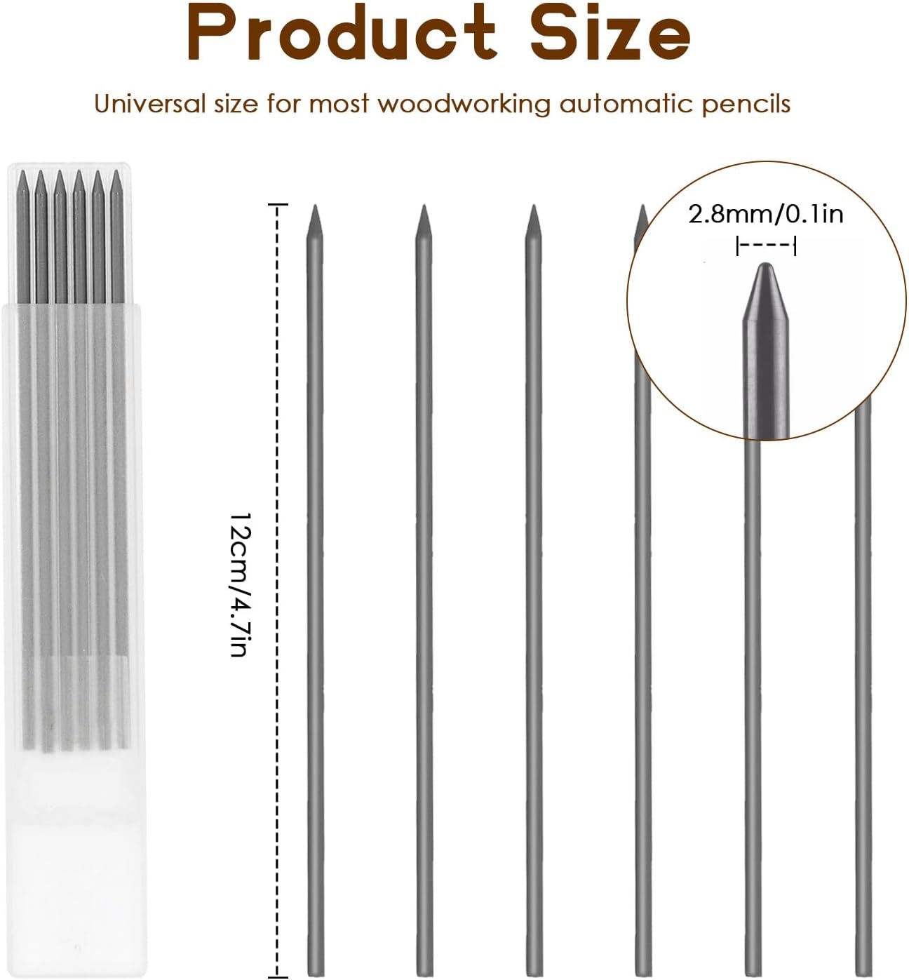 24Pcs 2.8mm Carpenter Pencil Refill Long Lasting HB Refill for Construction Pencils Replacements Carpenter Marker Graphite Woodworking Mechanical Pencil Leads(Black)